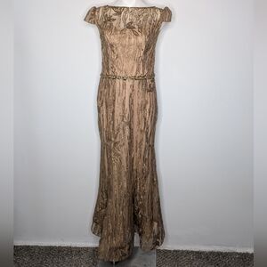 Cameron Blake Brown 221685 Embroidered Rhinestone Cap Sleeve Evening Gown 12